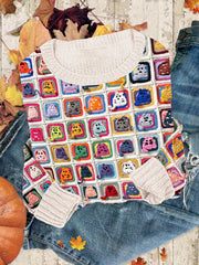 Vintage Cute Cats Knitting Patchwork Art Cozy Sweater