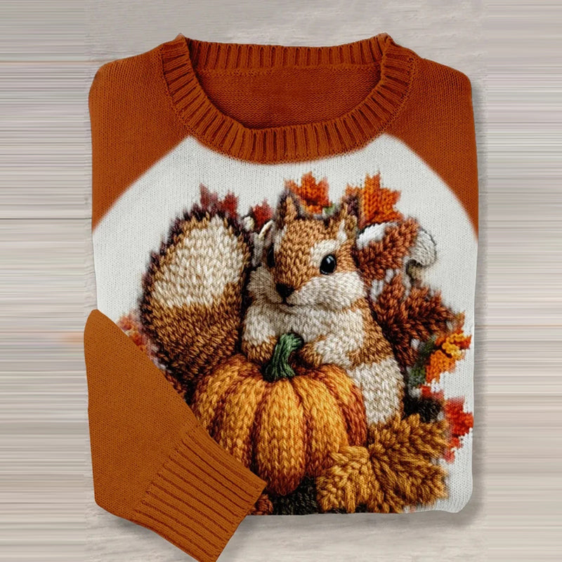 Vintage Squirrels And Maple Leaves Art Pattern Knit Sweater