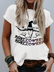 Halloween Western Horn Witch Hat Print T-Shirt