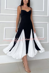 Christy Panelled Tulle Shoulder Tie-up Sweetheart Neck A-line Midi Dress