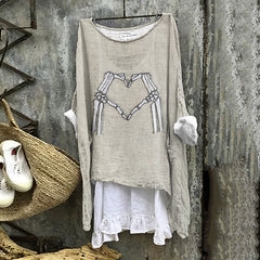 Halloween Skull Heart Print Loose Blouse