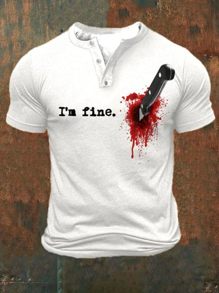 Men's  I'm Fine Print Henley Shirt