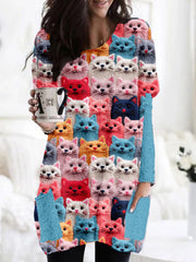 Colorful Cute Cats Embroidered Cozy Knit Tunic