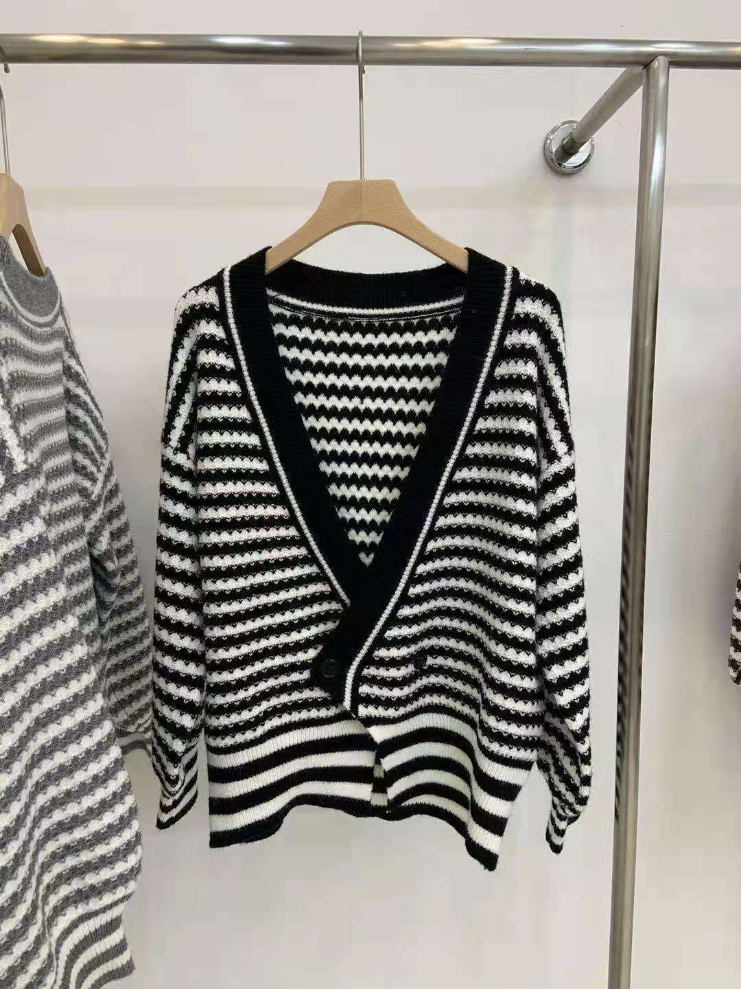 Retro Irregular Loose Striped Cardigan Sweater
