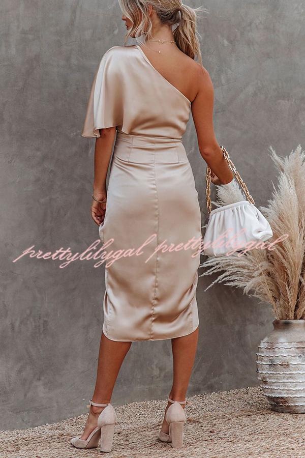 Glam Expectations One Shoulder Satin Drape Dress