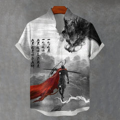 Men's Monkey King Ink Painting Print Casual Shirt