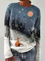 Forest Fox Print Women's Crew Neck Sweater