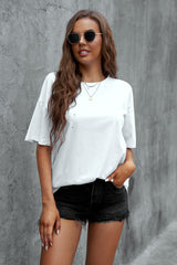 Women's White Crew Neck Short Sleeve Oversize Tee