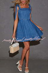 Stylish Lace-up Backless Stretch-fitting Denim Mini Dress