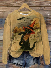Halloween Black Cat Print Sweatshirt