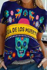 Mexican Skull Print Short Sleeve T-Shirt