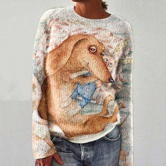 Women's Sleepy Dog Print Crew Neck Sweater