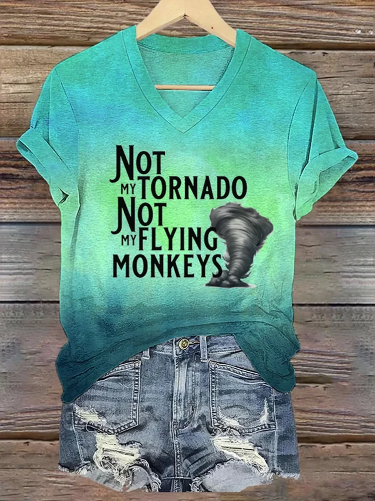 Womens Not My Flying Monkeys Print V Neck T-Shirt