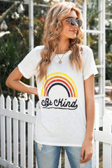 Women's Cute White Rainbow Letter Print Short Sleeve T-shirt