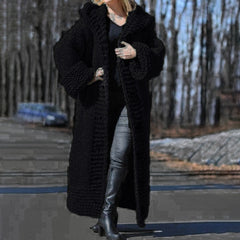 Oversized hooded cardigan long knitted jacket