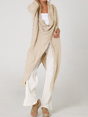 Vintage Linen Blend Long Sleeve Pile Collar Asymmetrical Cardigan