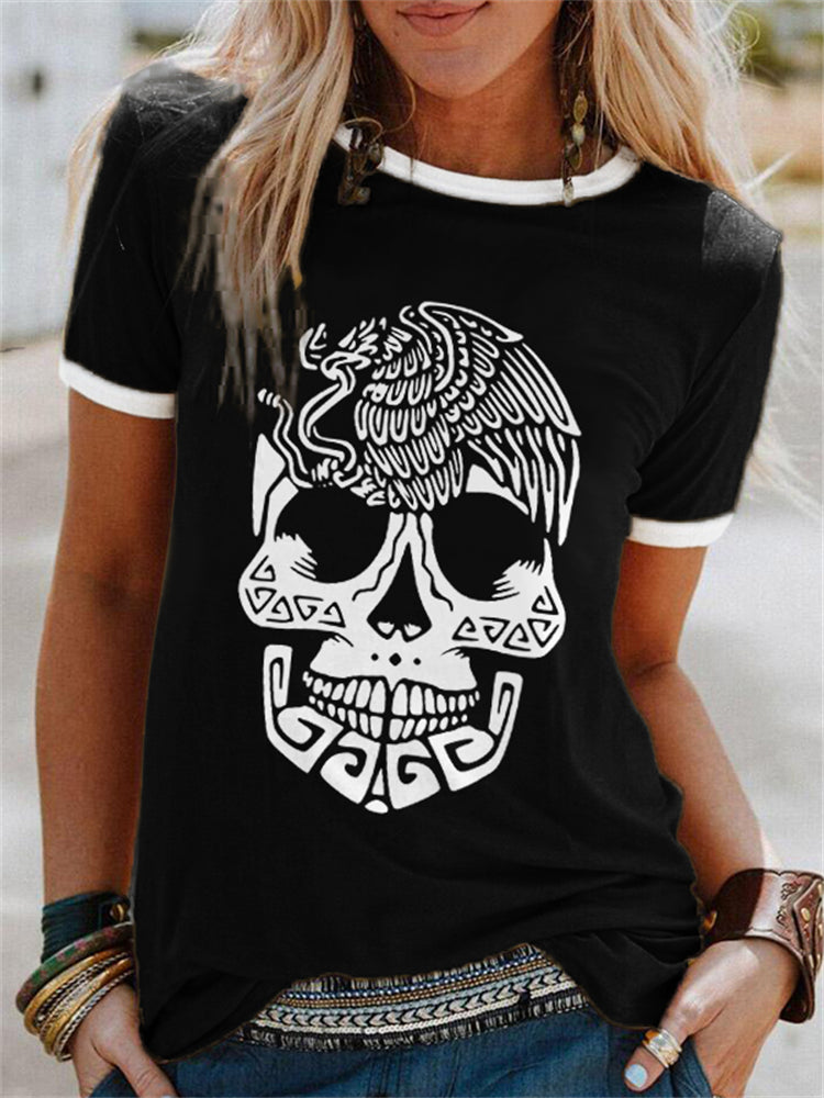 Day Of The Dead Eagle Skull Crew Neck T Shirt