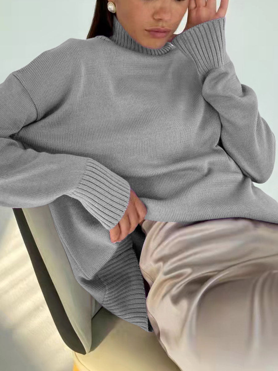 Turtleneck knitted padded loose sweater
