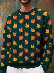 Men's Halloween Maple Leaf Design Printed Crew Neck Sweatshirt