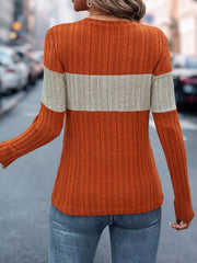 Fall Contrast Color Classic Long Sleeve Top