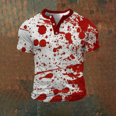 Men's Blood Splattered Print Henley Shirt