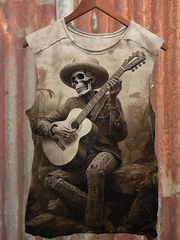 Men's Halloween Hip Hop Skull Guitar Player Print Vest