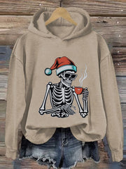 Dead Inside Skeleton Christmas Coffee Print Hoodie