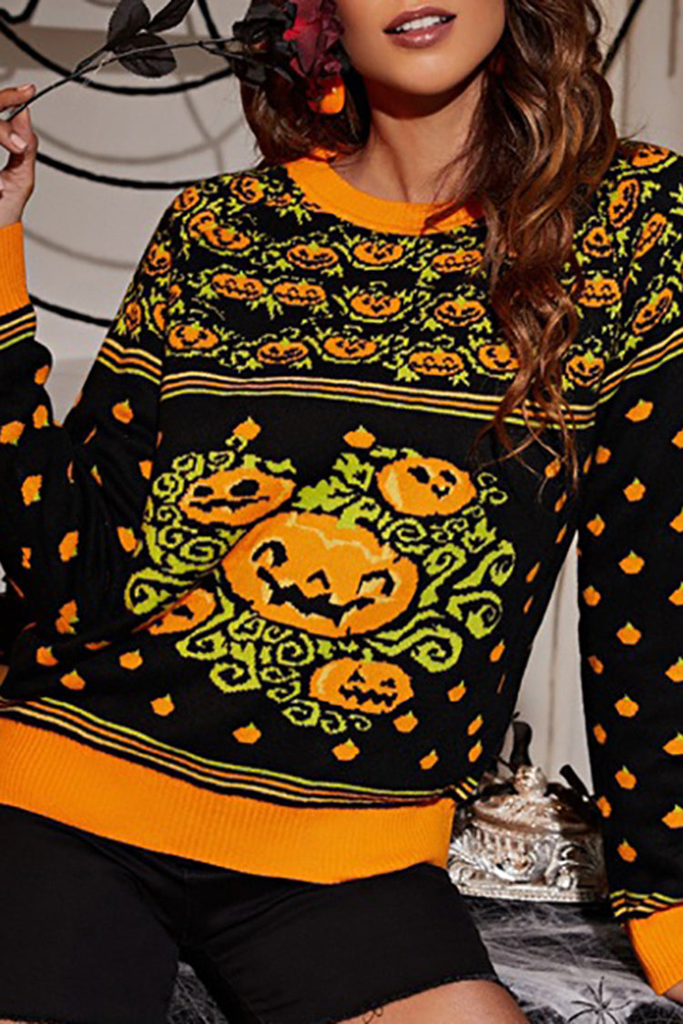 Crewneck Pumpkin Jacquard Halloween Sweater