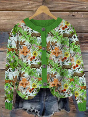 Women's Outdoor Fox Print Cardigan Sweater