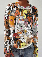 Women's Fun Dog Print Crew Neck Sweater