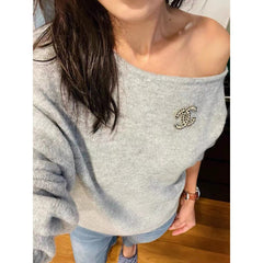 Mohair Off-shoulder Irregular Sweater