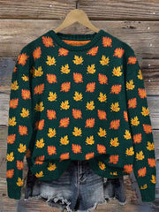 Women's Halloween Maple Leaf Design Printed Crew Neck Sweatshirt