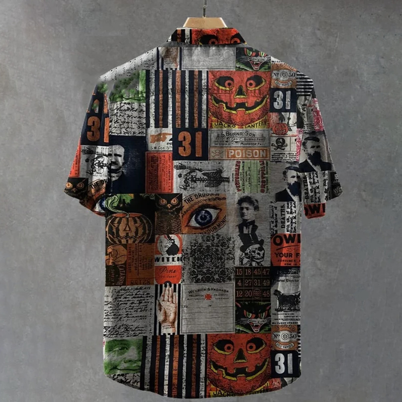 Men's Retro Dark Halloween Print Casual Shirt