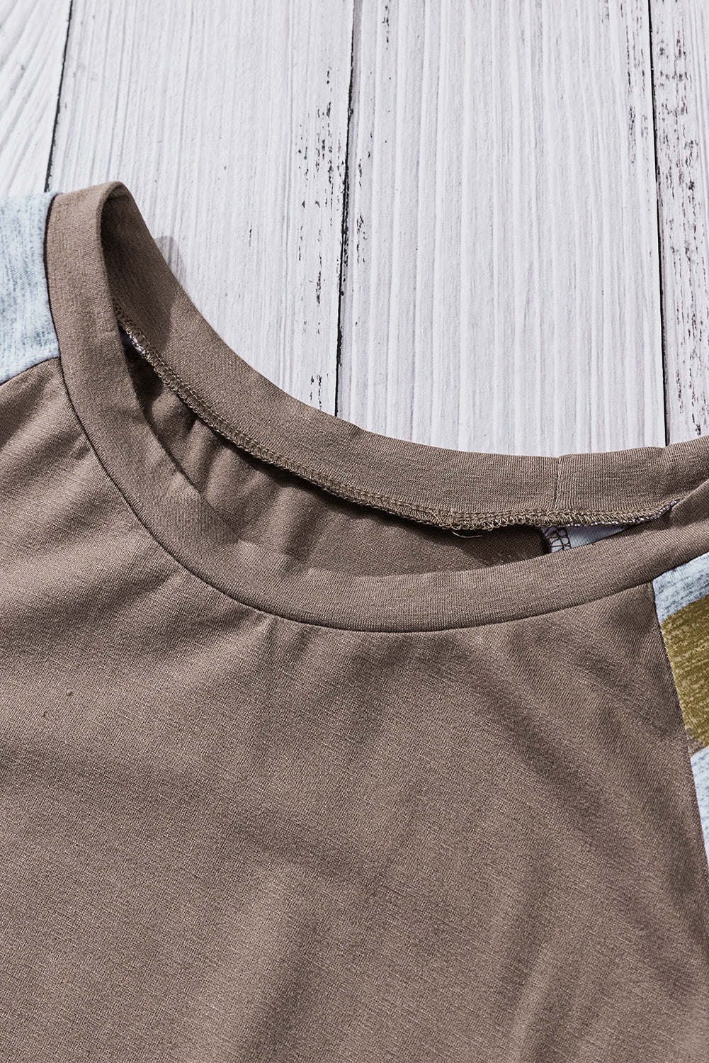Women's Brown Color Block Long Sleeves Pullover Top