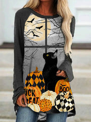 Halloween Black Cat Window A Line T Shirt