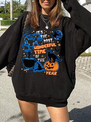 Casual Crew Neck Halloween Print Sweatshirt
