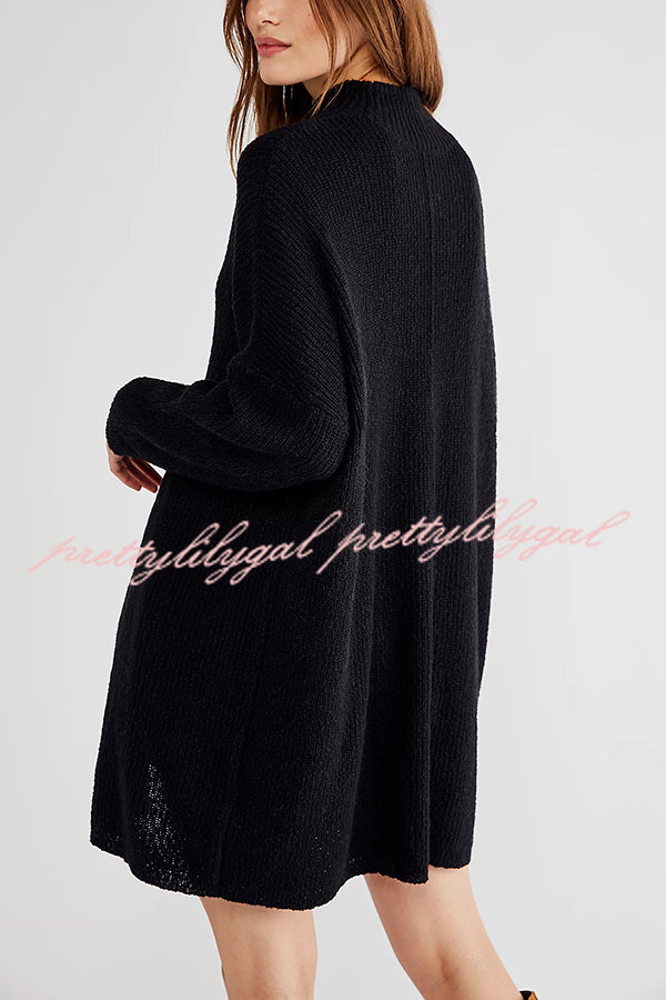 Solid Color Long Sleeve Slit Knitted Sweater