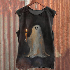 Men's Cute Little Scary Ghost Halloween Print Vest