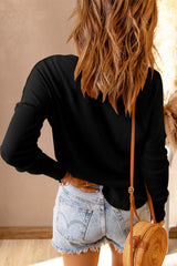 Women's Black Waffle Knit Henley Top