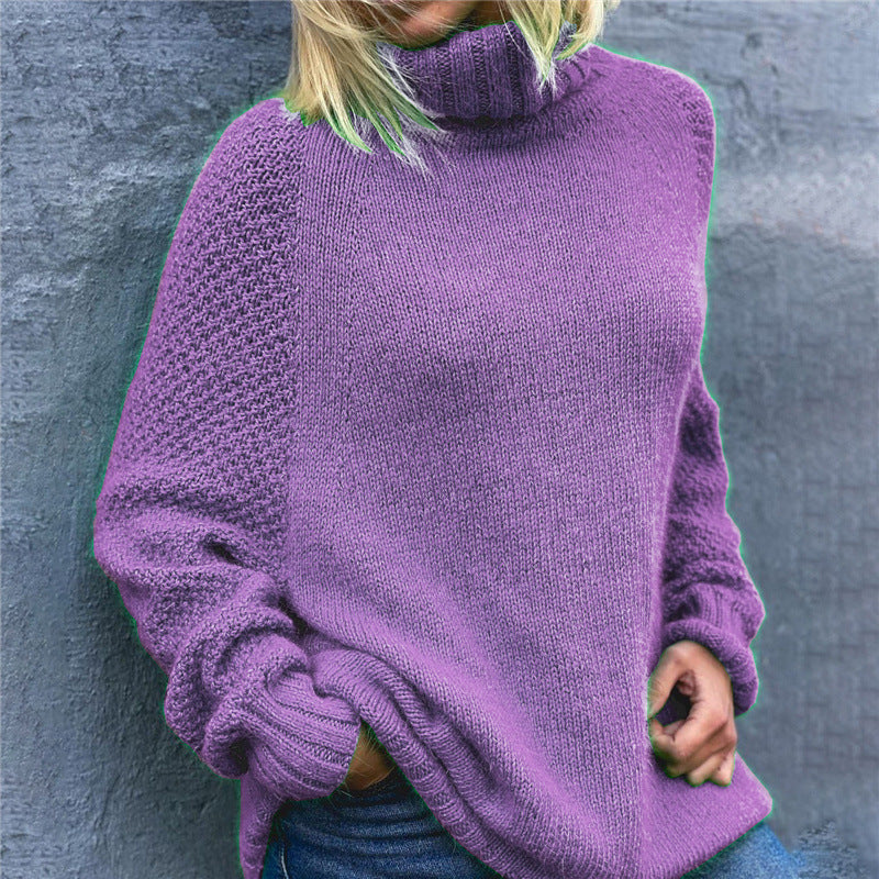 Loose Multicolor Turtleneck Casual Sweater