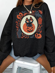 Halloween Pumpkin Cat Print Sweatshirt