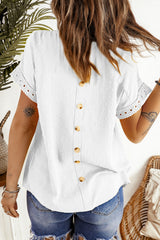 Women's White Swiss Dot Lace Splicing Tops
