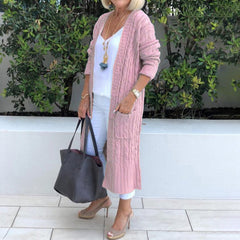 Casual Long Double Pocket Twist Sweater Cardigan