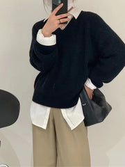 V-neck Soft Waxy Loose Gentle Knit Sweater