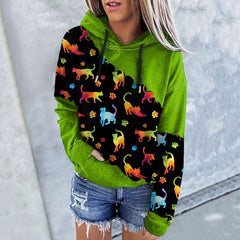 Halloween Cat Print Colorblock Hoodie