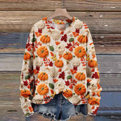 Pumpkin Maple Leaves Autumn Season Halloween Art Print Knit Pullover Sweater