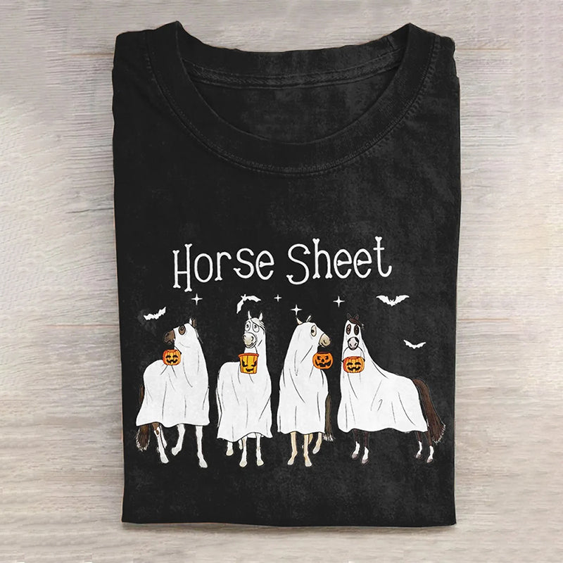 Horse Sheet Ghost Halloween Long Sleeve T-Shirt