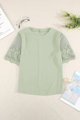 Women's Chic Green Lace Short Sleeve Top
