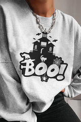 Long Sleeve Boo Cat Print Sweatshirt
