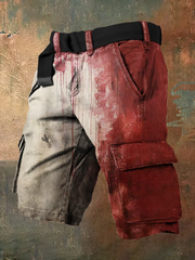 Men's Bloody Halloween Print Cargo Shorts (Belt Not Included)